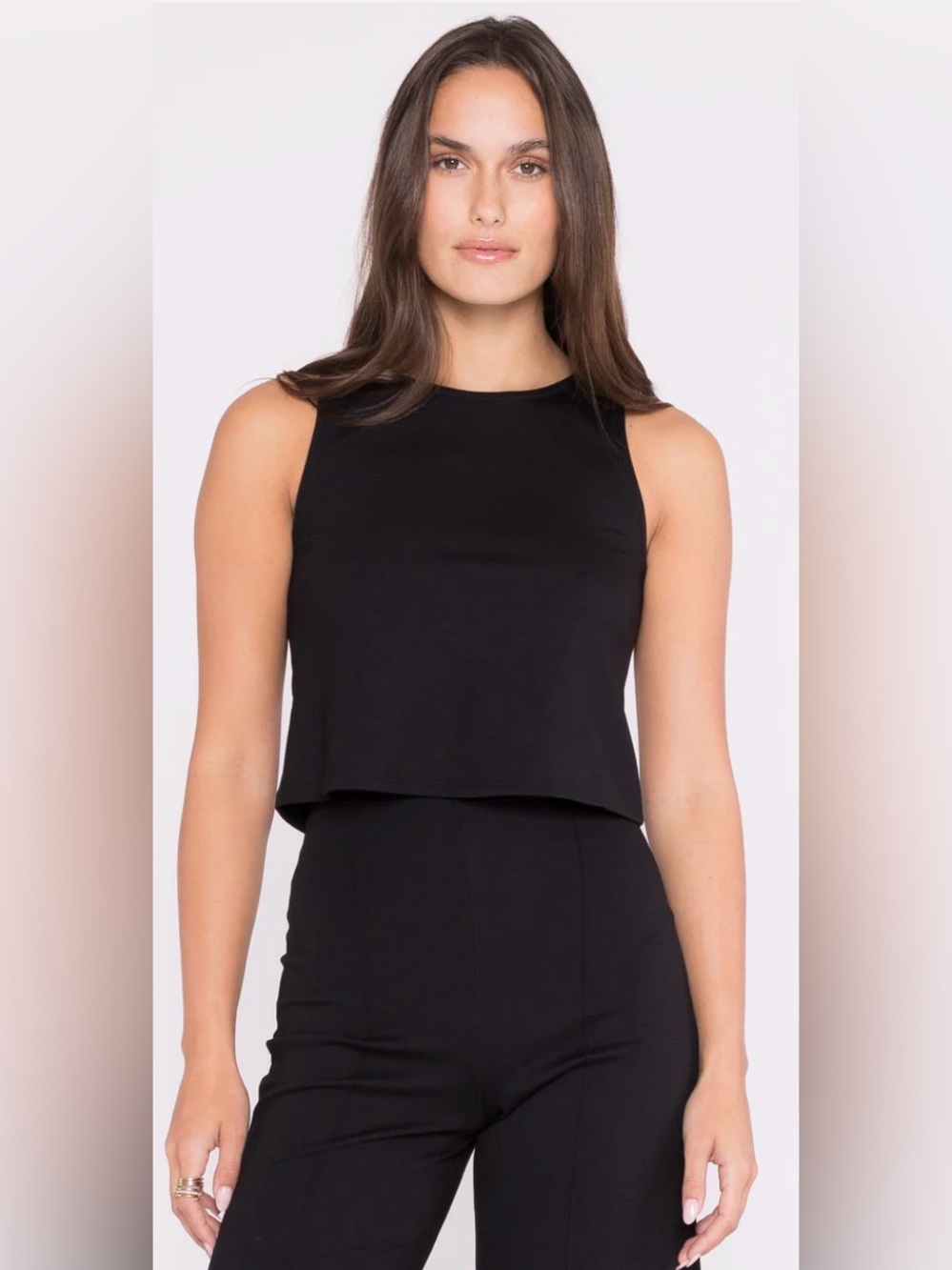 NWT Ripley Rader Black Ponte Knit Tank Top Size 2 Small Basic Sleek Career Work